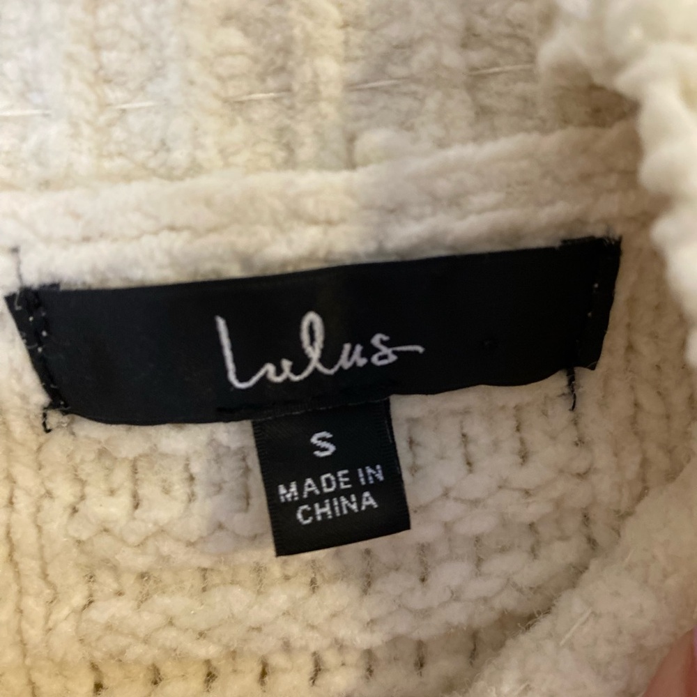 Lulus Patchwork it Cream Cable Knit Cutout Sweater mini Dress size small - Picture 11 of 13